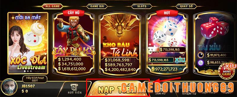 Nạp tiền tại cổng game bài đổi thưởng