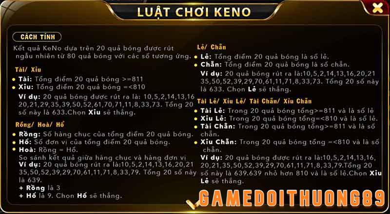 Luật chơi Keno