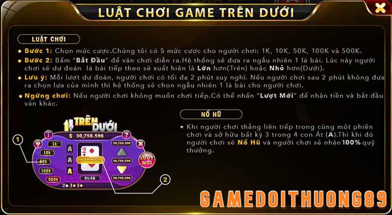 Luật chơi game đổi thưởng trên dưới