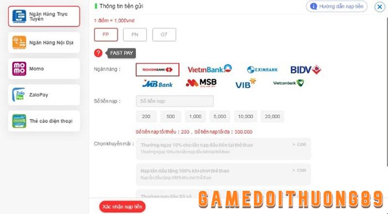 Nạp và rút tiền tại Gi8